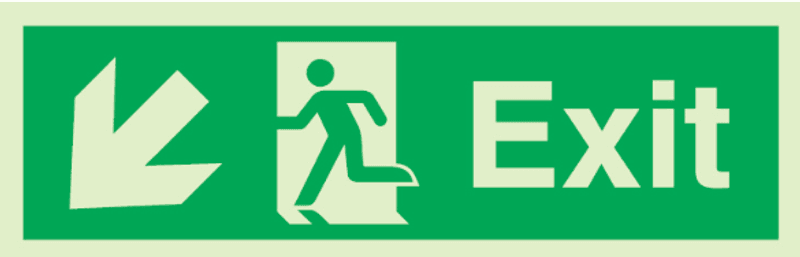 Exit with arrow - diagonally down left